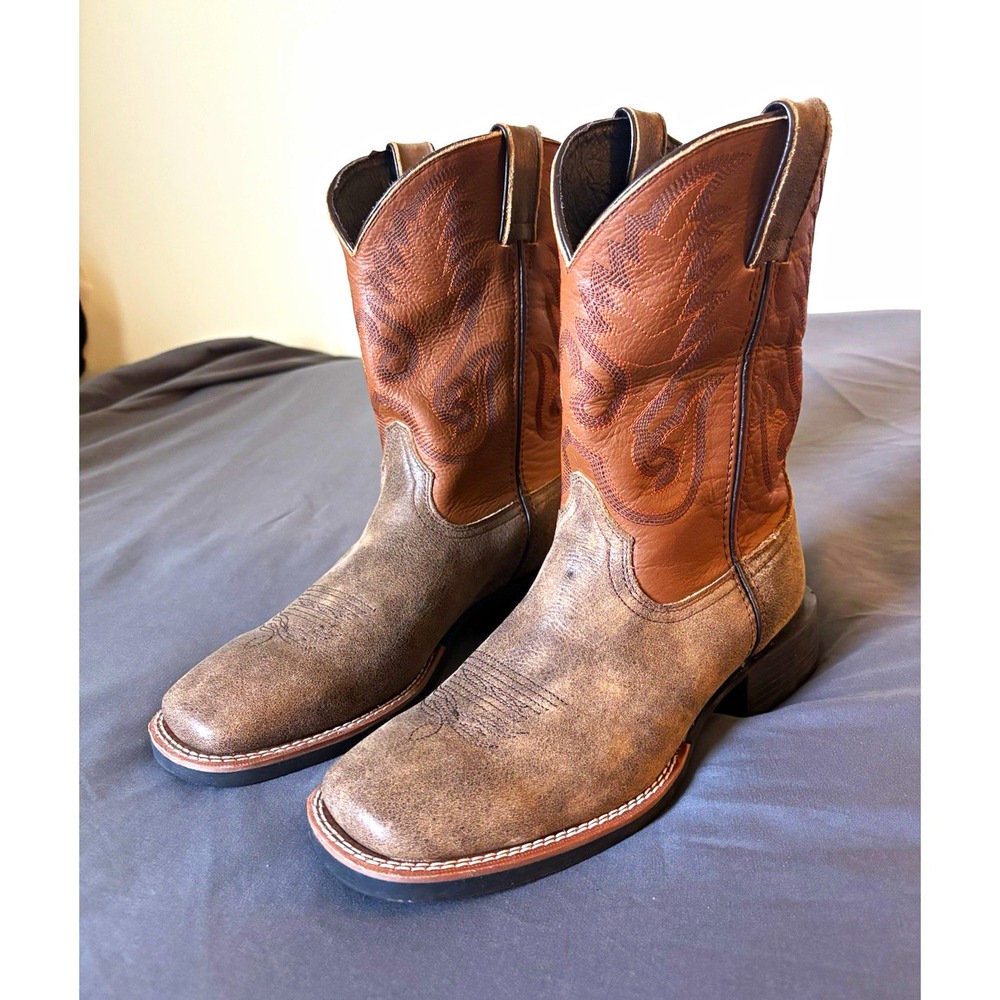 J.B. Dillon Mens Western Cowboy Boots Brown Tan Leather Square Toe USA 10 D